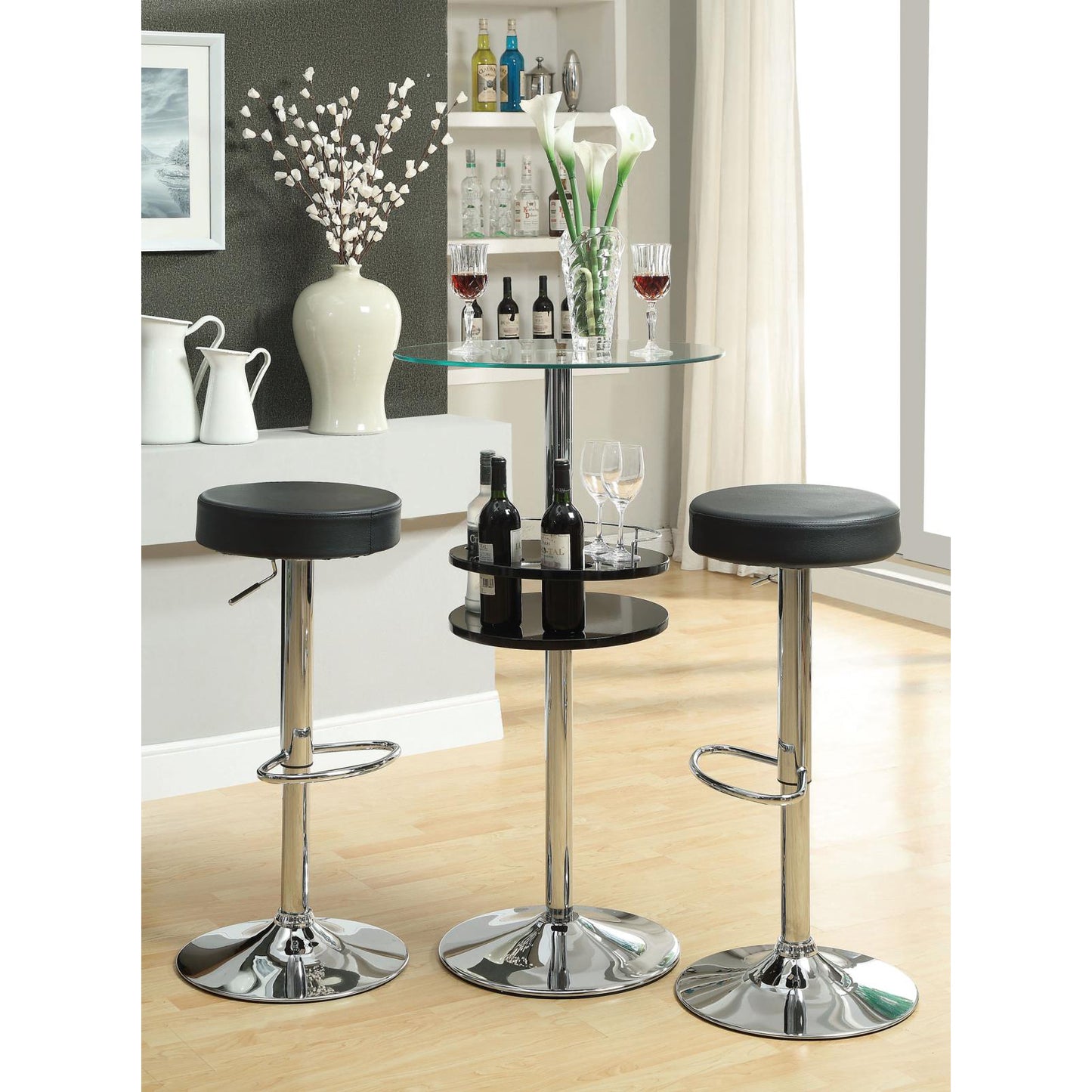 Black and Chrome Adjustable Hydraulic Bar Stool