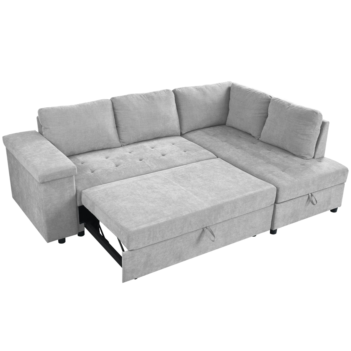 Mirod 91.5-Inch L Shaped Couch with Pull Out Bed and Storage Sectional Sleeper Sofa with Hidden Storage , Wide Armrest with storage,for Living Room, Apartment, Bedroom, Office