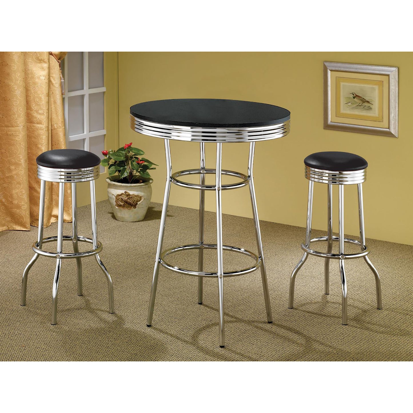 Black and Chrome Bar Height Stool (Set of 2)