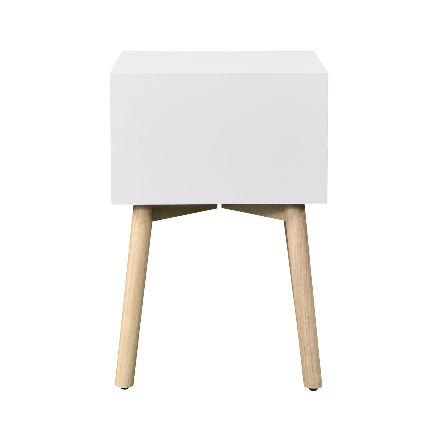 Side Table,Bedside Table with 2 Drawers and Rubber Wood Legs, Mid-Century Modern Storage Cabinet for Bedroom Living Room, White