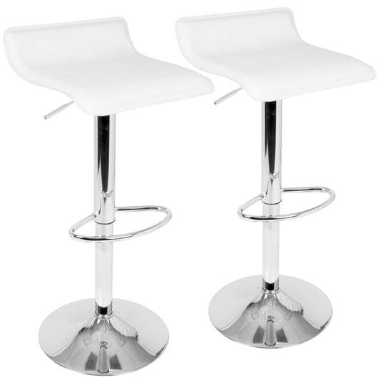 Ale Contemporary Adjustable Barstool in White PU Leather by LumiSource - Set of 2