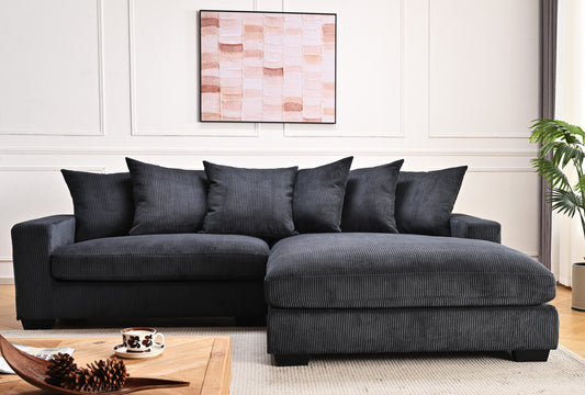 Container Furniture Direct Luxe Oversized Two-Piece Right Facing Sectional Couches for Living Room, 102.4-Inch L Shaped Sofa with Chaise, Upholstered with Corduroy Fabric, Black
