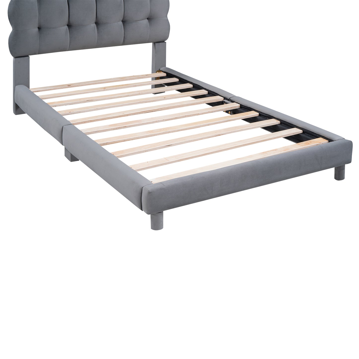 Twin Size Upholstered Platform Bed with Soft Headboard,Gray