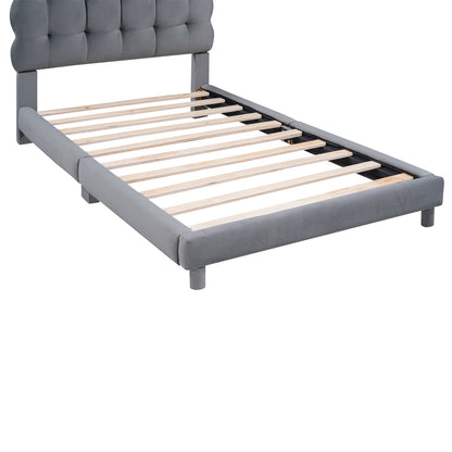 Twin Size Upholstered Platform Bed with Soft Headboard,Gray