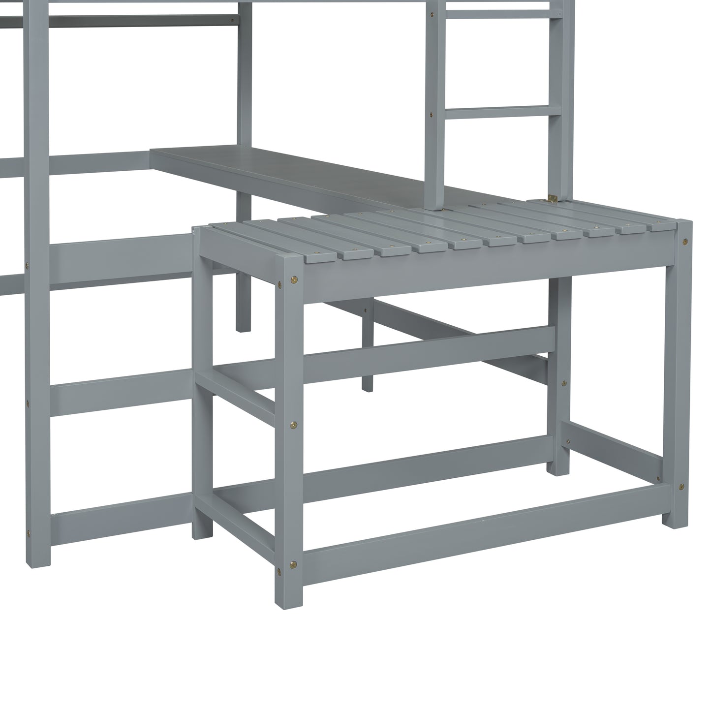 Full Size High Loft Bed with Built-in Desk, Ladder Platform, Ladders, Guardrails ,Grey