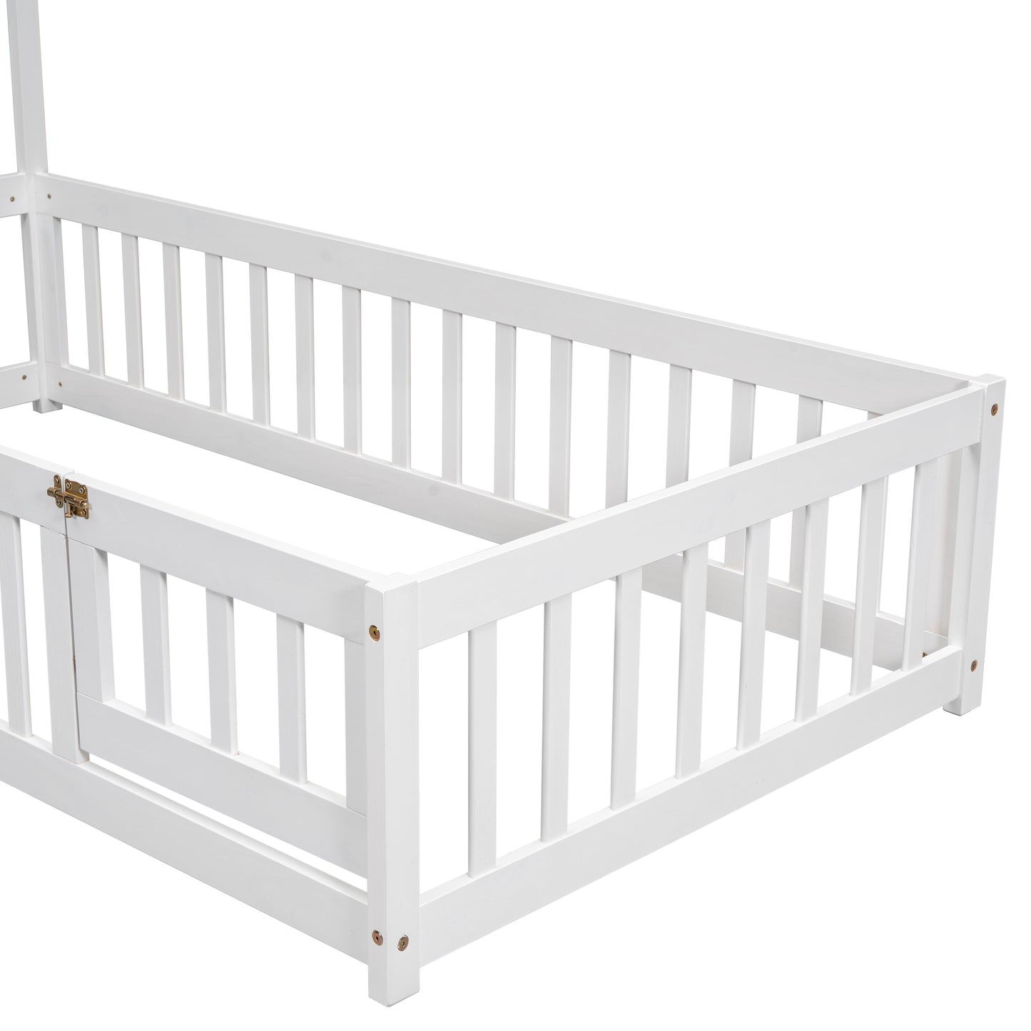 Twin House-Shaped Headboard Floor Bed with Fence,White