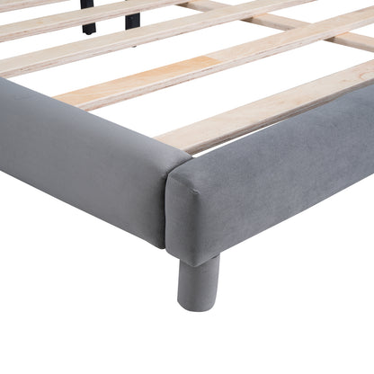 Queen Size Upholstered Platform Bed with Soft Headboard,Gray