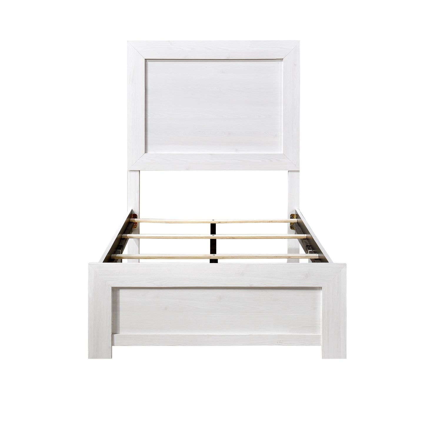 White Finish Twin Size Panel Bed Wooden Bedroom Furniture 1pc, Bed in a Box