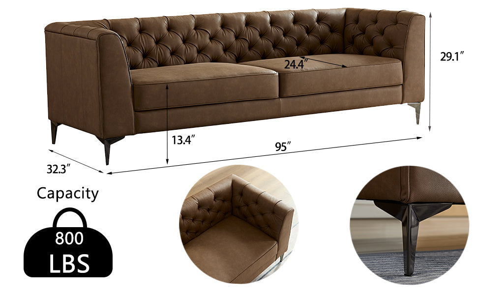 WKS5B brown leather sofa with iron feet, retro design