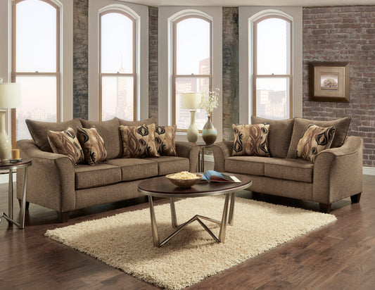 Camero Fabric Pillowback 2-Piece Living Room Set, Sofa and Loveseat, Brown