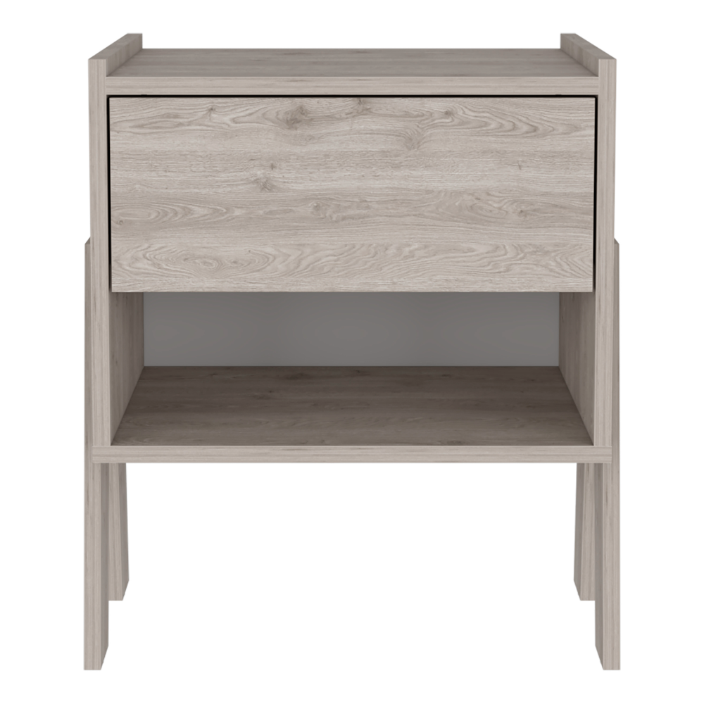 Joy Nightstand , End Table, Side Table Four Legs, One Open Shelf, One Drawer  -Light Gray