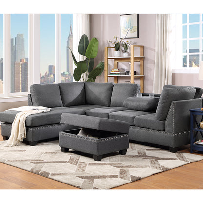 104.5" Reversible Sectional Sofa Space Saving with Storage Ottoman Rivet Ornament L-shape Couch for Small or Large Space Dorm Apartment,Gray(old SG000405AAA)