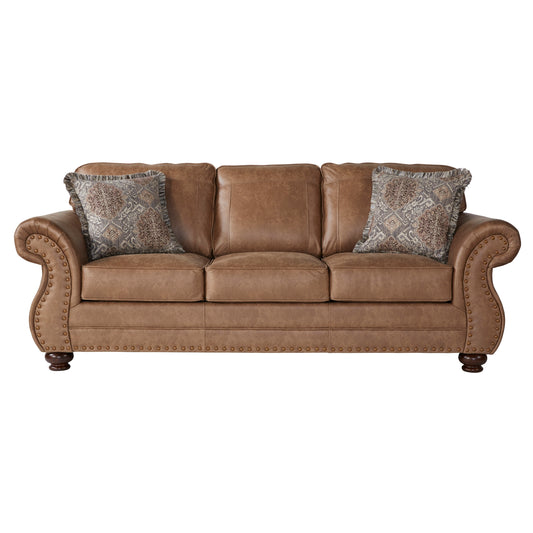 Leinster Faux Leather Sofa with Antique Bronze Nailheads