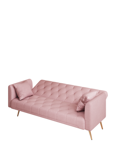 71 inch convertible love seat sofa, American retro pink velvet, suitable for small living room, bedroom, office