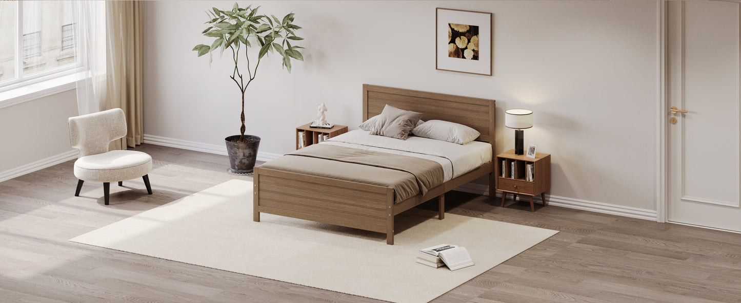 Wood Platform Bed Frame with Headboard, Mattress Foundation with Wood Slat Support, No Box Spring Needed, King Size, Walnut