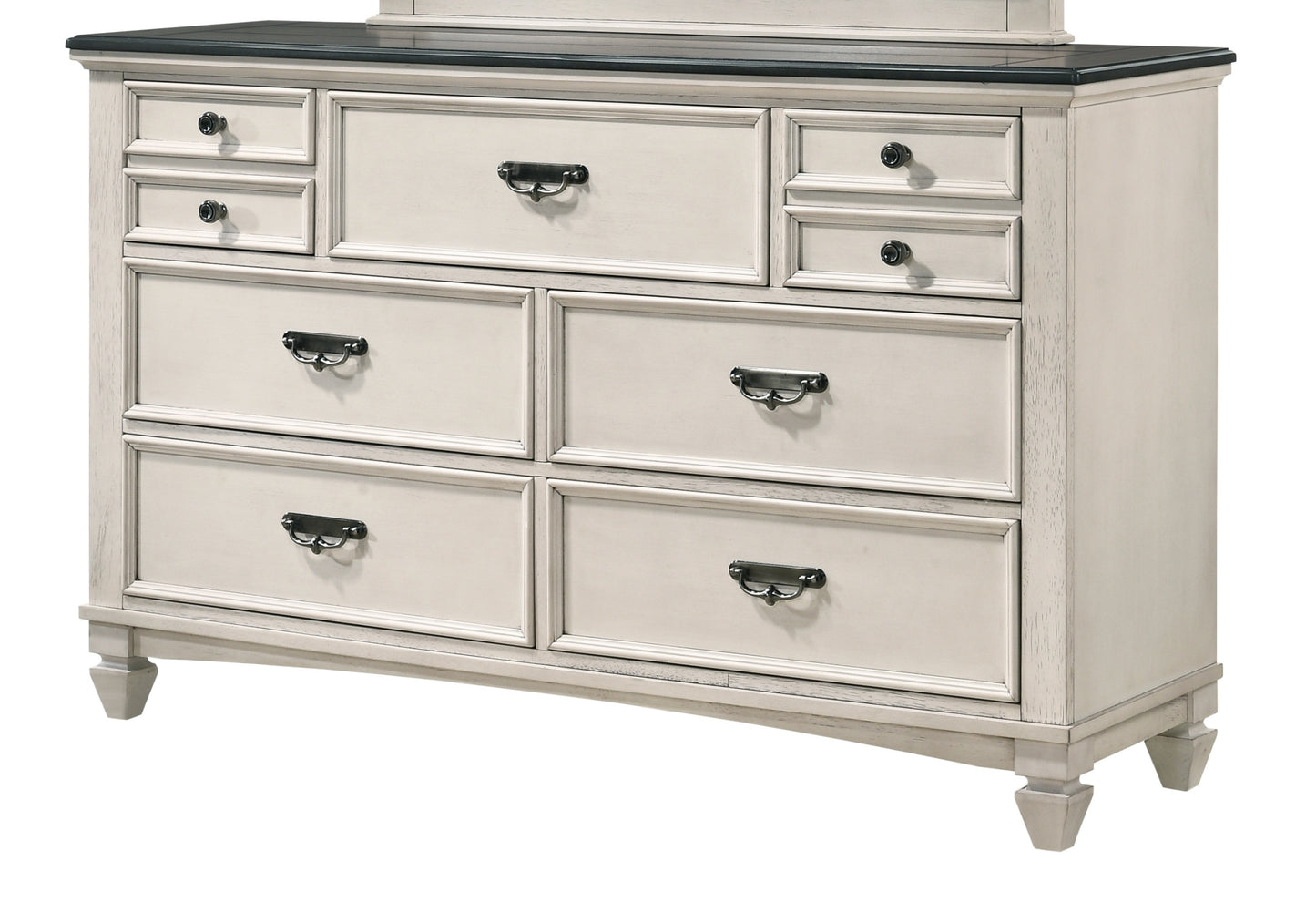 Beautiful Farmhouse Two-Tone Finish 1Pc Dresser Storage Drawers Bedroom Furniture Black Nickel Hardware