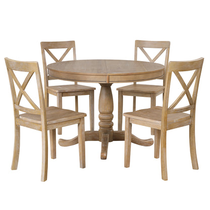 Modern Dining Table Set for 4,Round Table and 4 Kitchen Room Chairs,5 Piece Kitchen Table Set for Dining Room,Dinette,Breakfast Nook,Natural Wood Wash