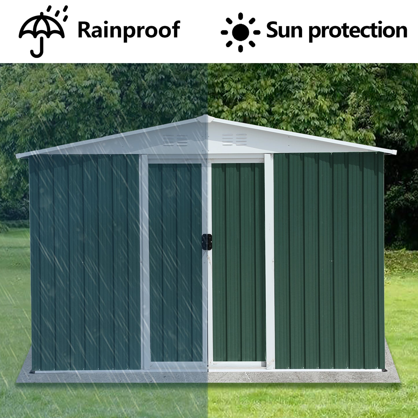 8x6 Feet Outdoor Storage Garden Shed Apex Roof Green With Aluminum alloy frame and sliding door