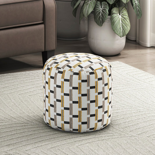 Cylindrical Pouf Multi-Color Jacquard Fabric Upholstery Modern Ottoman, Footstool, Non-Slip Floor Pouf, Bean Bag Chair, 1pc Sitting Pouf