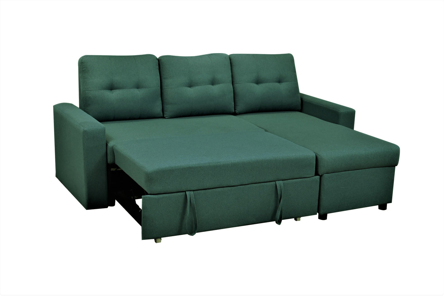 Container Furniture Direct Convertible L-Shaped Sectional Sleeper Sofa Bed, Stylish Apartment Furniture, Saving Pull Out Couch for Small Spaces and Living Rooms, Bluenish Green