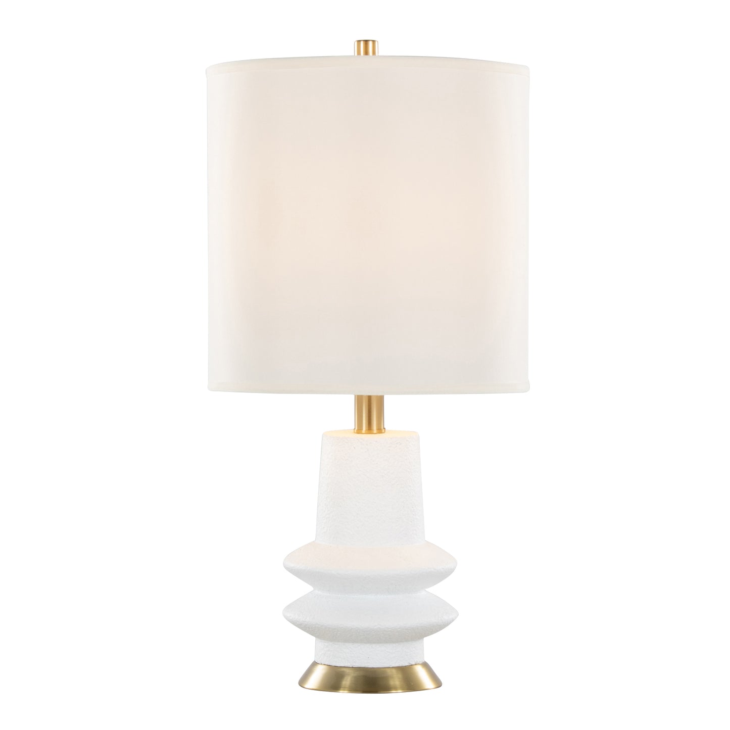 Lloyd 26" Contemporary Polyresin Table Lamp in Sanded Matte White Polyresin, Modern Brass and White Linen Shade from Grandview Gallery by LumiSource - Set of 2