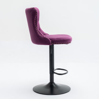 Swivel Velvet Barstools Adjusatble Seat Height from 25-33 Inch,17.7inch base, Modern Upholstered Bar Stools with Backs Comfortable Tufted for Home Pub and Kitchen Island,Purple,Set of 2,SW1812PP