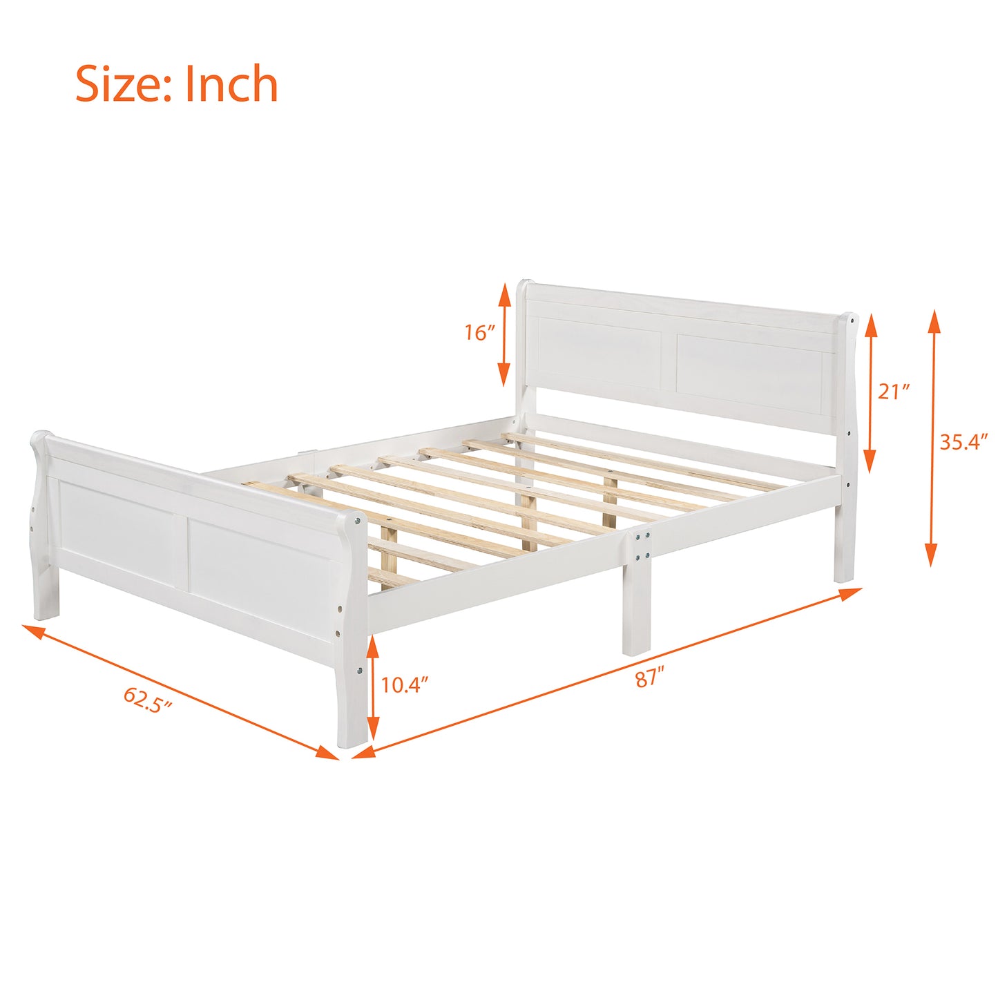 Queen Size Wood Platform Bed with Headboard and Wooden Slat Support (White)