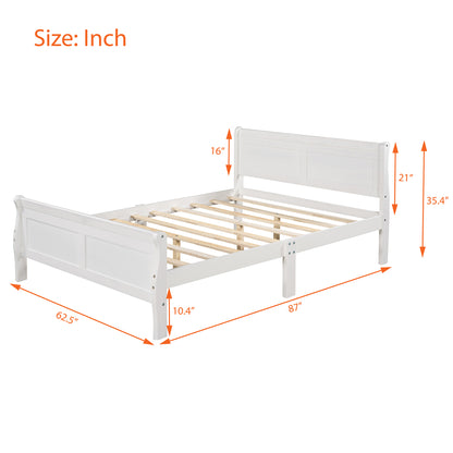 Queen Size Wood Platform Bed with Headboard and Wooden Slat Support (White)