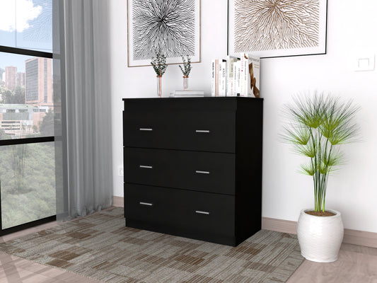 Georgia Three Drawer Dresser, Metal Handles, Superior Top -Black