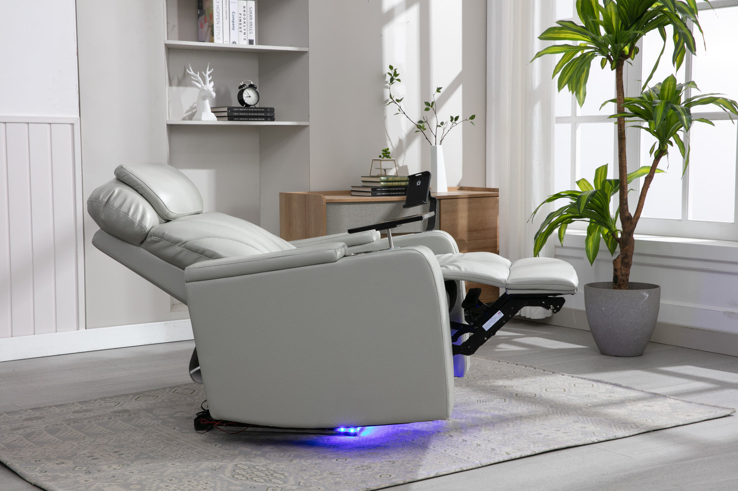 Power Motion Recliner Electric Power Recliner with USB Charging Port, Hidden Arm Storage, Convenient Cup Holder and Bluetooth Speaker, Light Grey(Old Sku:SG000800AAE)