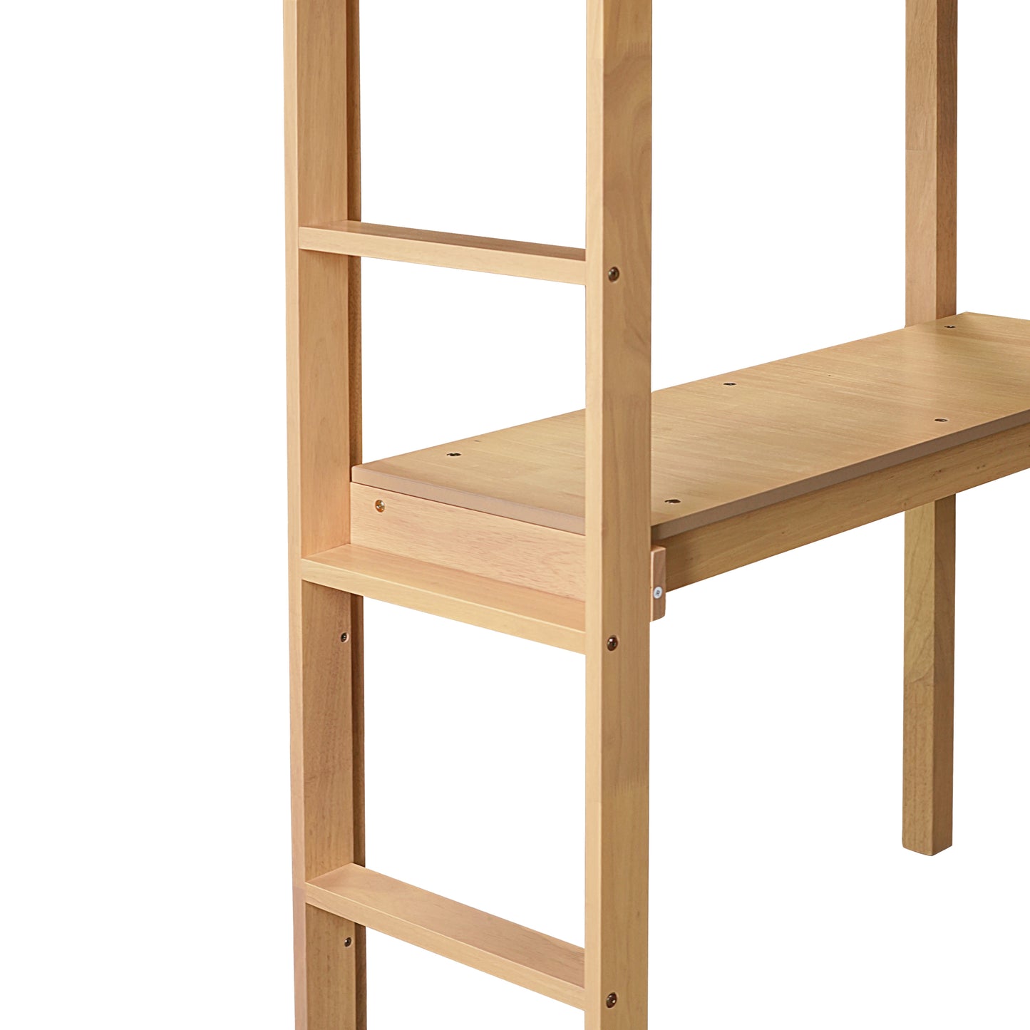 Twin High Loft Bed, Rubber Wood  Loft Bed with Safety Guardrail, built-in desk, ladder,White Oak