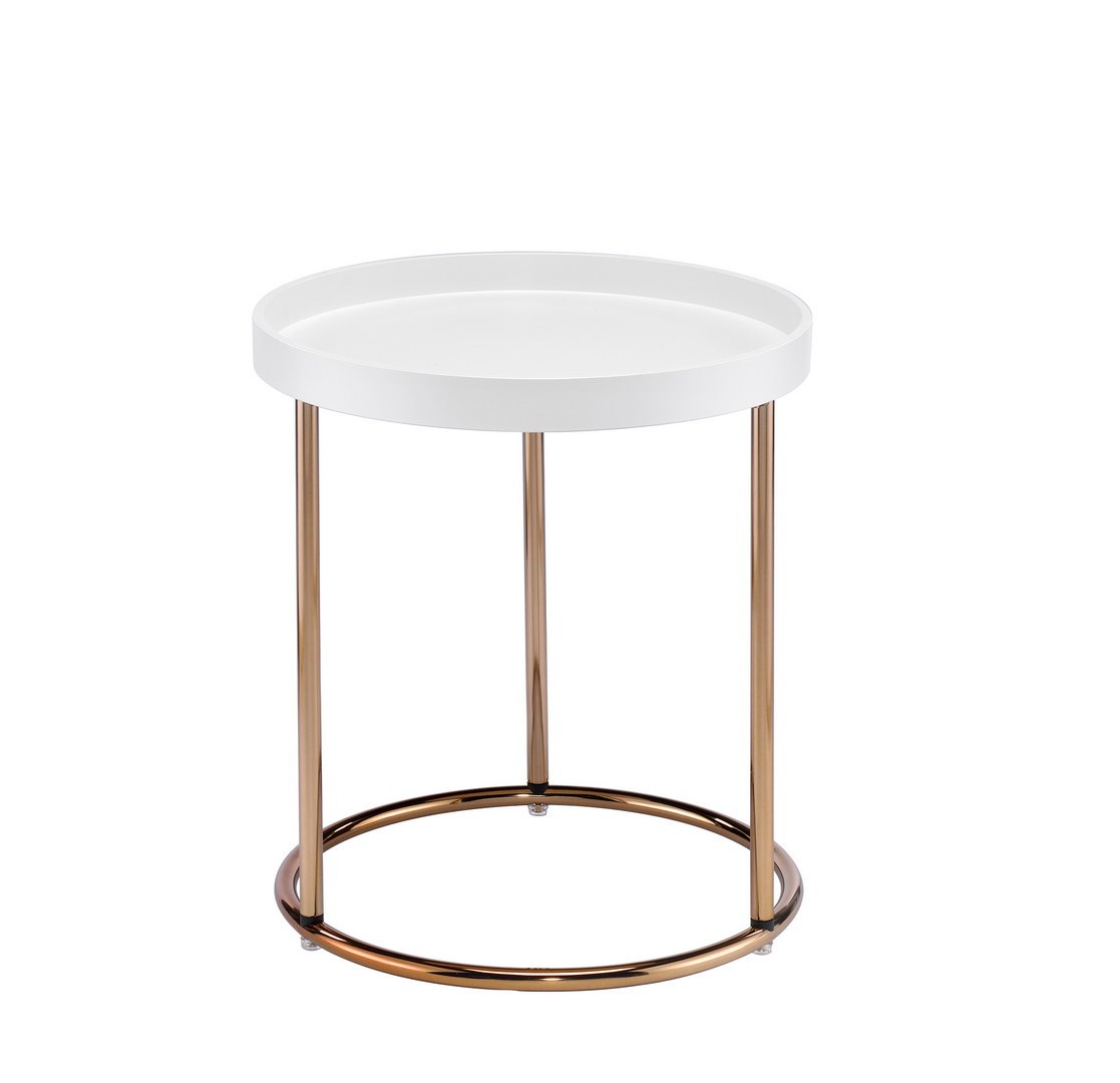 21.75' White Edie Mid-Century Lipped Edge Side Table w/ Copper Legs