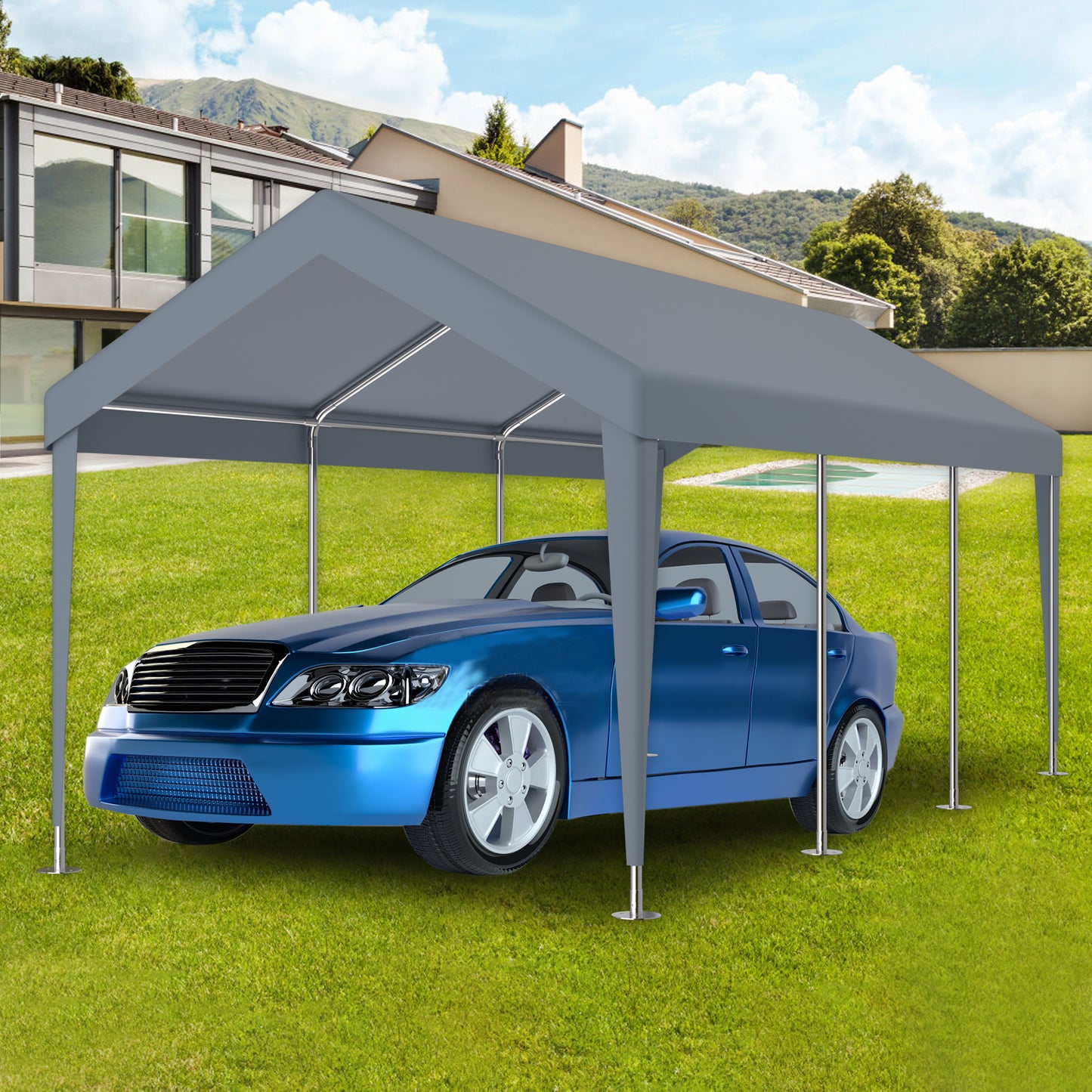 12x20ft Carport Replacement Canopy Cover, Waterproof & UV Protected Tarp with 76 Elastic Buckles Suit for Garage Shelter, Frame is Not Included,grey