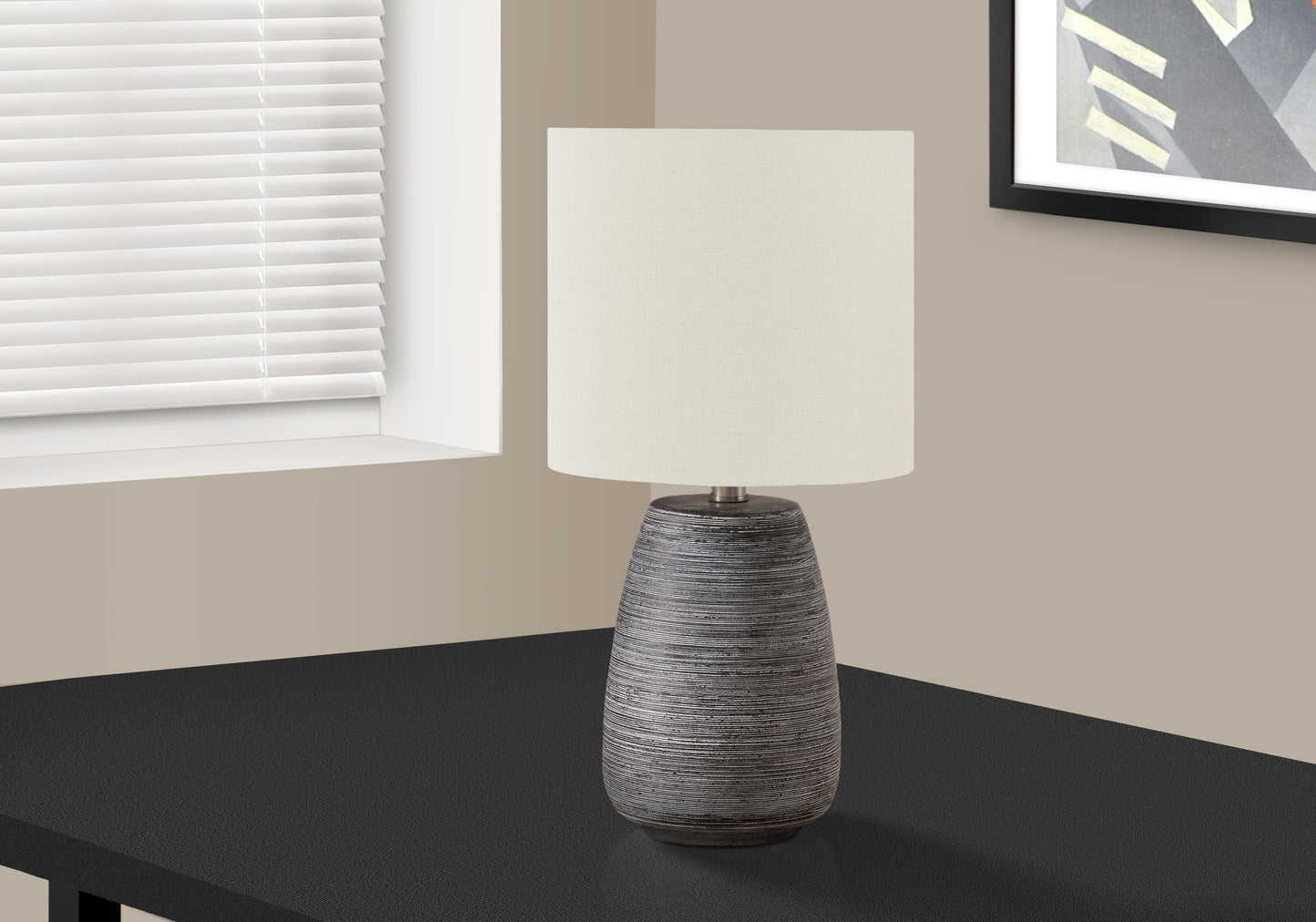 Lighting, 19"h, Table Lamp, Grey Ceramic, Ivory / Cream Shade, Contemporary