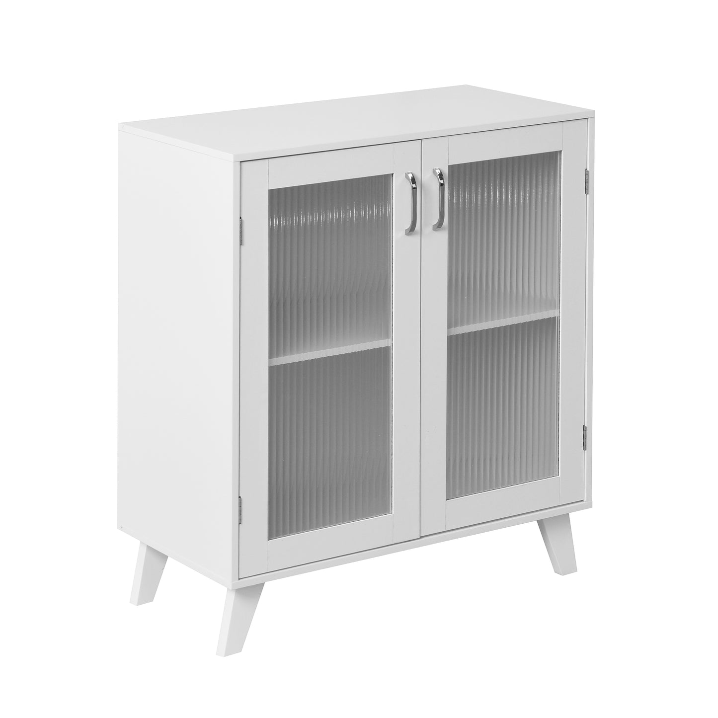 Modern Living Room Cabinet Storage Organizer with 2 Glass Doors and Adjustable Shelf White