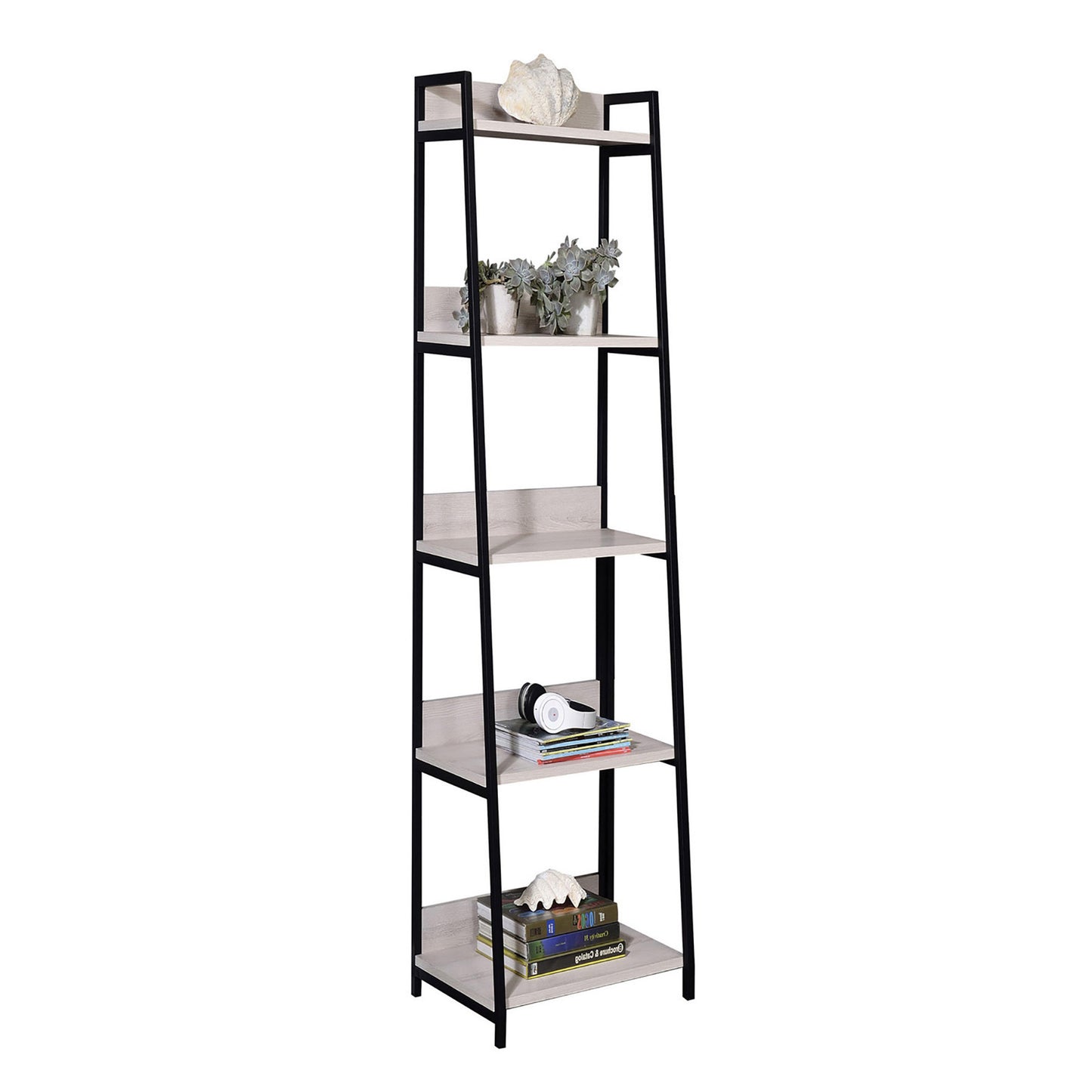 Natural and Black 5-tier Ladder Bookshelf