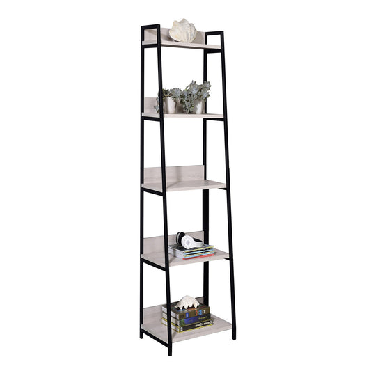 Natural and Black 5-tier Ladder Bookshelf