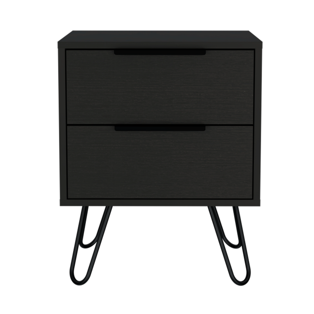 2 Nightstand, Hairpin Legs, Two Drawers, Black