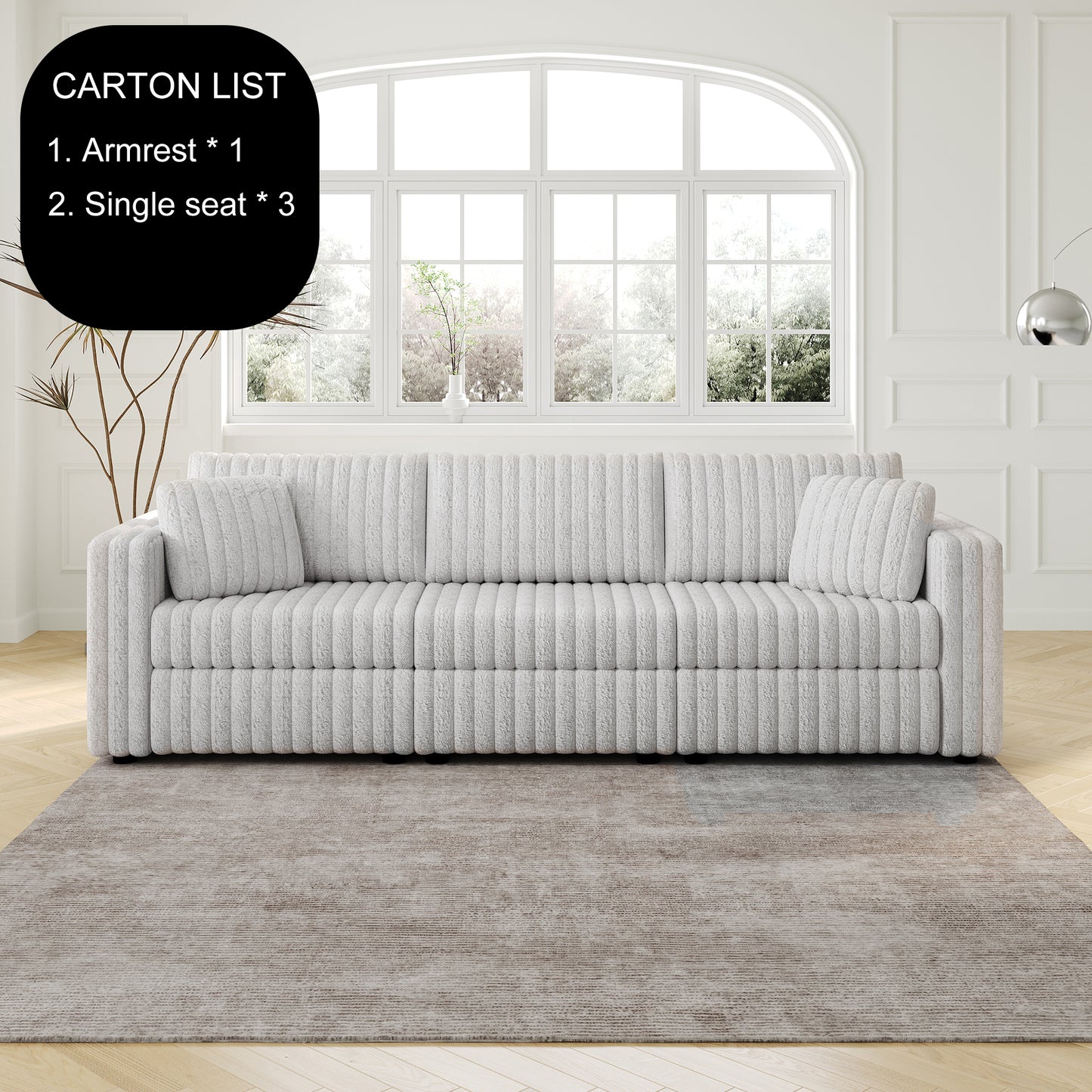 106.3" Soft  Modular 3-person Sofa - Highly Comfortable & Distinctive Design. Ideal for Bedroom & Living Room. Light gray. Modern & Plush Furniture Choice