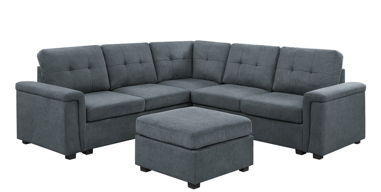 Isla 92.5" Gray Woven Fabric 6-Seater Sectional Sofa with Ottoman