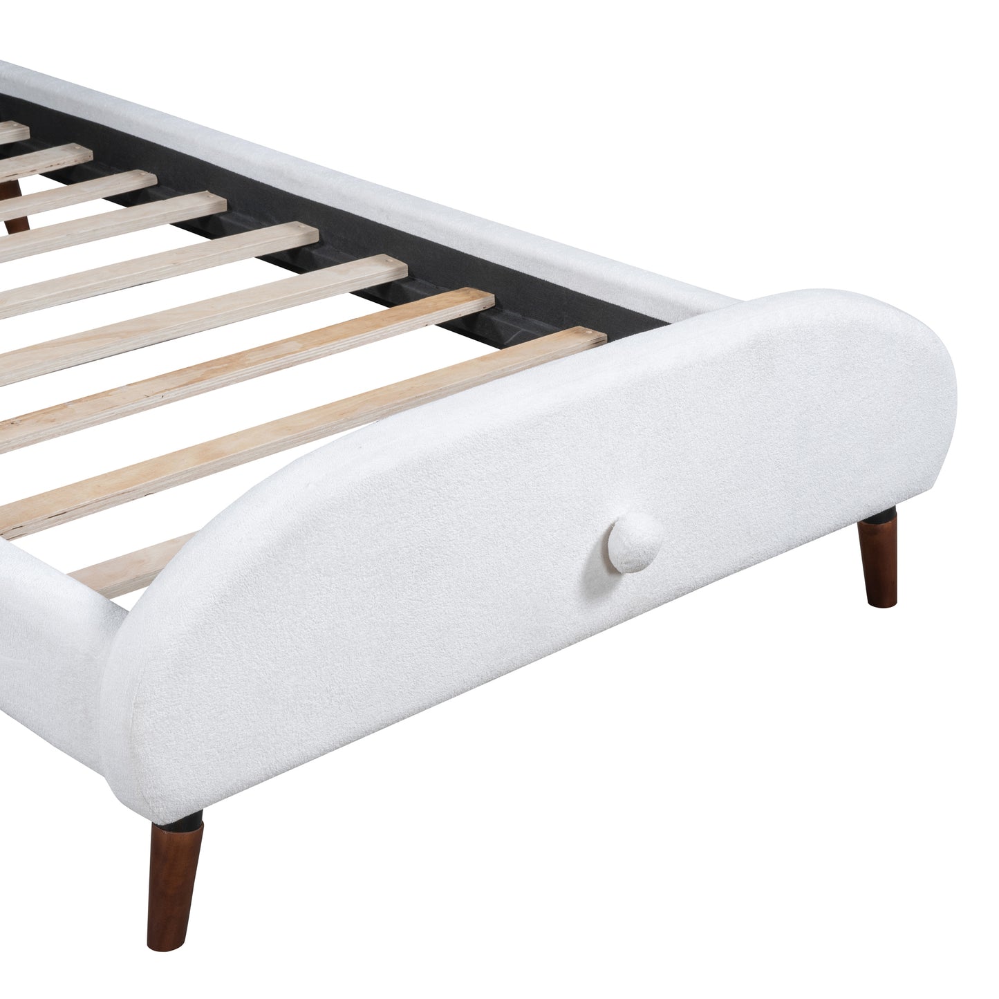 Twin Size Upholstered Platform Bed with Sheep-Shaped Headboard, White