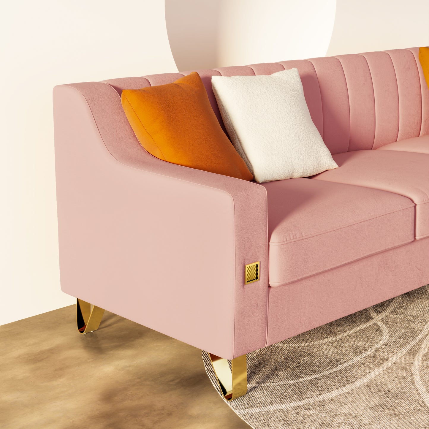 FX-P85-3S-PK (3 SEATS SOFA) Luxury pink Velvet Sofa with Gold Accents - Modern 3-Seat Couch with Plush Cushions, Perfect for Living Room and Office Decor(TEMU Suitable)