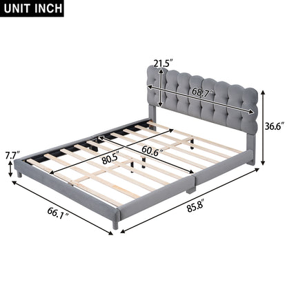 Queen Size Upholstered Platform Bed with Soft Headboard,Gray