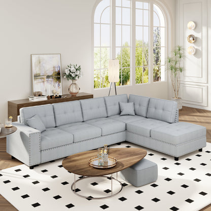 U_Style 109.2''L-shaped Modular Sectional Sofa with Removable  Back Cushions and 2 Pillows, Suitable for Living rooms, Offices, and Apartments