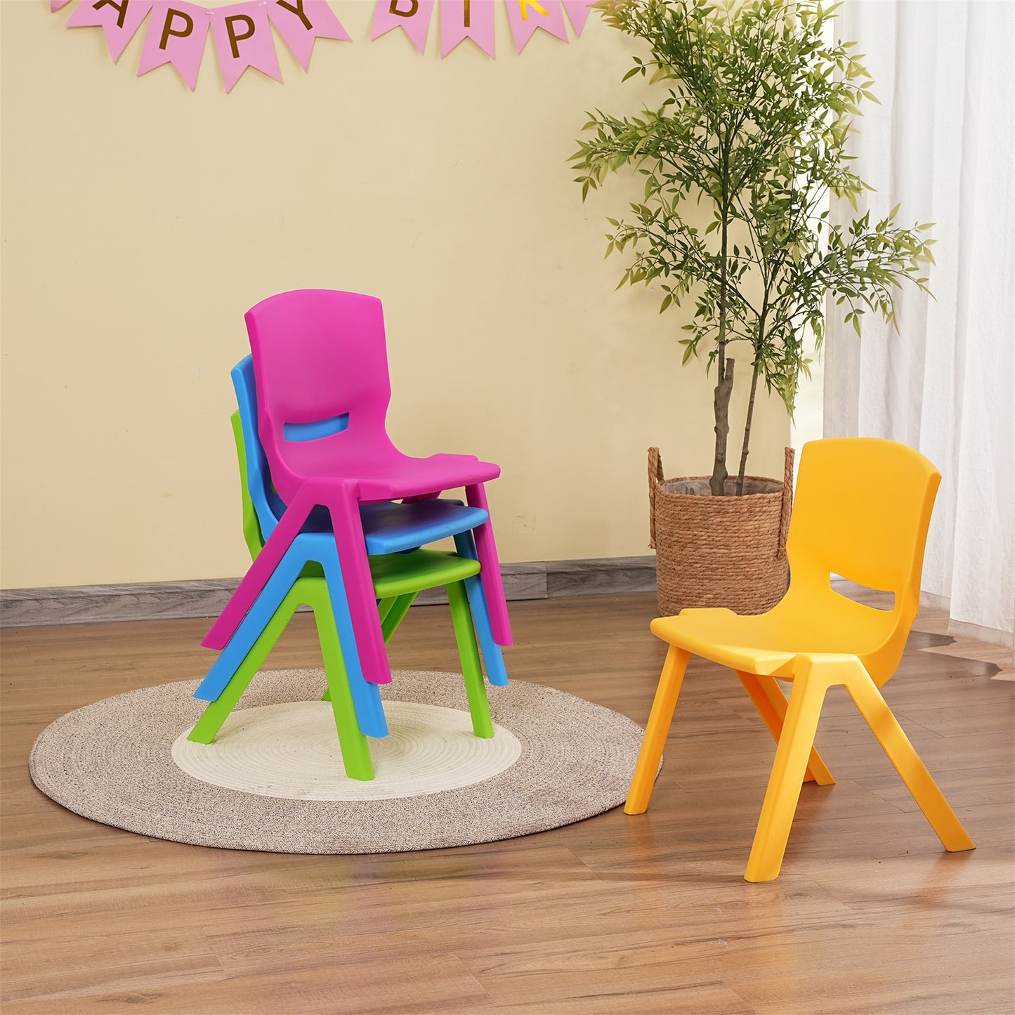 Kids Chair,Children Lightweight Plastic 4 Chairs Set with 11.8" H Seat for Playrooms,Preschool,Toddlers (Enlarge Size)