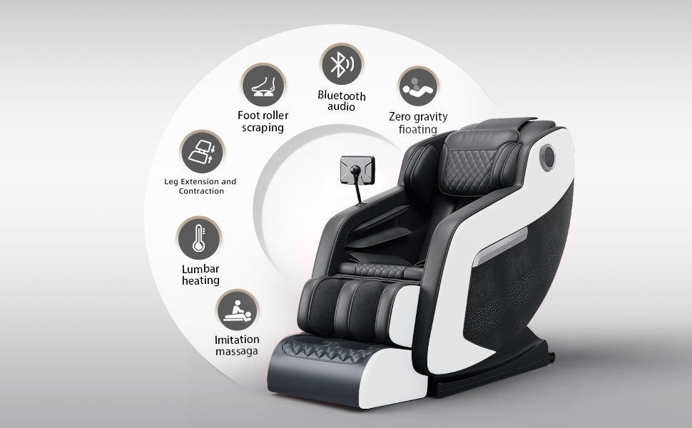 Massage Chair,Full Body Zero Gravity Recliner with Bluetooth, Hip Heating, Foot Massage and Air Massage System for Home Office, for mom/dad (Black and white)