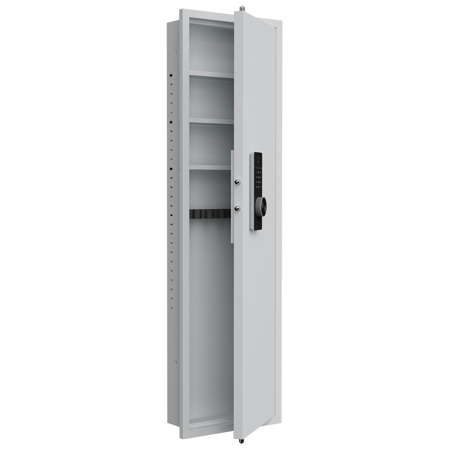 53" Fingerprint Touch Panel In-Wall Safe,Hidden Wall Gun Safe for Rifles with Adjustable Shelves,Assembled Storage Multifunctional Wall Safe for Firearm and Valuables (White-Fingerprint)