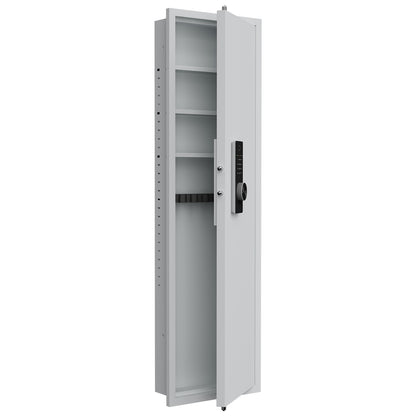 53" Fingerprint Touch Panel In-Wall Safe,Hidden Wall Gun Safe for Rifles with Adjustable Shelves,Assembled Storage Multifunctional Wall Safe for Firearm and Valuables (White-Fingerprint)