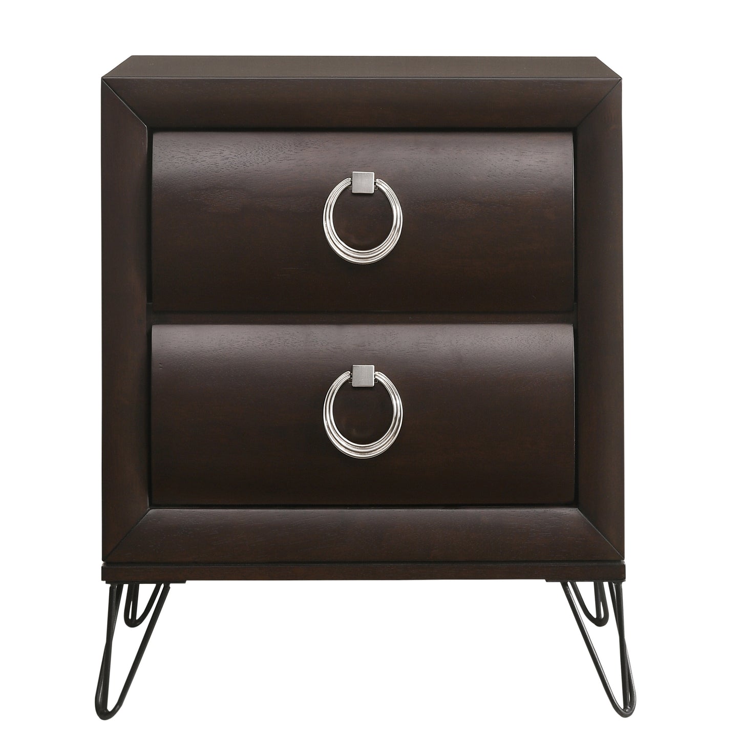 Dark Merlot 2-Drawer Nightstand with Hairpin Legs