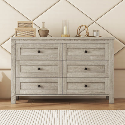 Retro Farmhouse Style Wooden Dresser with 6 Drawer, Storage Cabinet for Bedroom, Anitque Gray